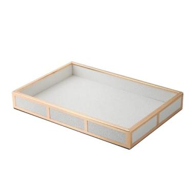 Imagem de Bandeja de couro branco para armazenamento de mesa - organizador pequeno para homens e mulheres - ideal para chaves, relógios, joias, batom, controle remoto e telefones celulares