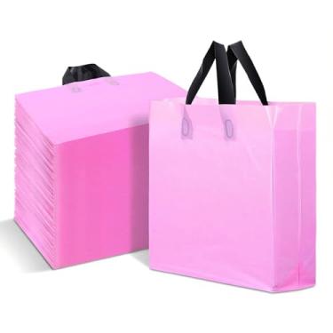 Imagem de Meyeyaia 100 sacos de compras rosa, sacos de compras de plástico rosa de 30 x 40 cm com alças para pequenas empresas, lojas, boutique, roupas, presentes a granel
