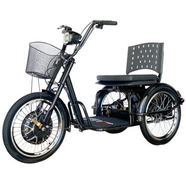 Imagem de Triciclo Elétrico 800W Assento com Almofada Freio a Disco Alarme Fox Preto