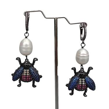 Imagem de Brincos de alavanca de cor de metal branco cultivado de arroz e pérola