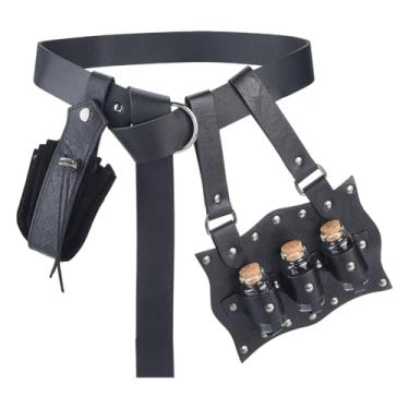 Imagem de DELORIGIN Poção de cortiça, passador de cinto, bolsa de cinto renascentista medieval com 3 frascos de poção de cortiça, bolsas de cintura de alquimia, frasco mágico, adereços de bruxa para festival