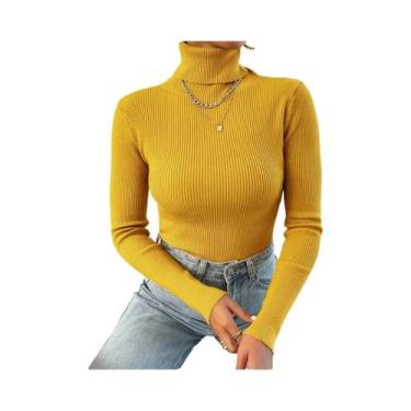 Imagem de Suéter De Tricô Feminino De Gola Alta Para Outono E Inverno, Casual, E