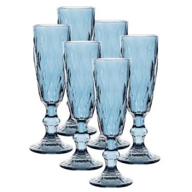 Imagem de Jogo C/ 6 Taças de Champanhe Diamond Azul Safira 170ml Luxo Espumante 