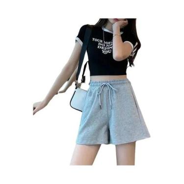 Imagem de Shorts Esportivos Casuais Femininos De Cintura Alta Com Cordão, Ajuste