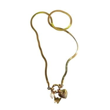 Imagem de tincolia Colar feminino de aço inoxidável estilo europeu e americano corrente de osso de cobra com pingente de coração de 26 letras