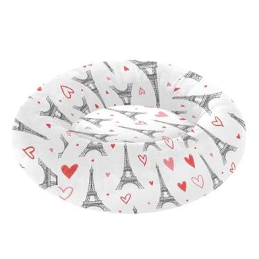 Imagem de STAYTOP Cama acolchoada romântica Torre Eiffel de Paris redonda para gatos e cães, camas macias para animais de estimação, camas laváveis e calmantes para cães com fundo antiderrapante - PP