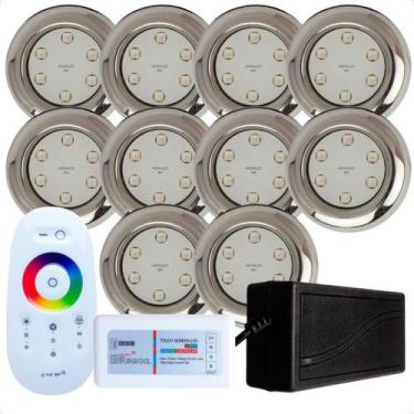 Imagem de Kit 10 Refletores Led 9w RGB Inox S Iluminação Piscina e Comando - Hid