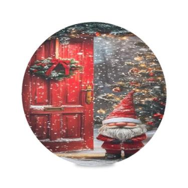 Imagem de STAYTOP Jogo americano redondo de gnomo fofo de Natal 6 peças, tapetes de mesa antiderrapantes fáceis de limpar para decoração de mesa de festa de churrasco em casa