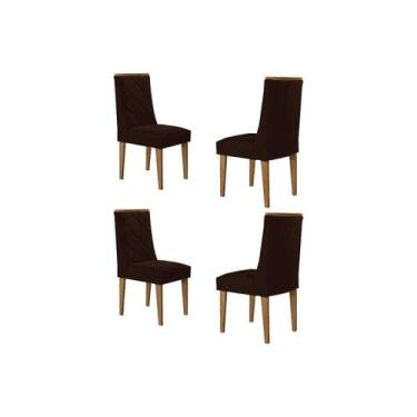Imagem de Kit 4 Cadeiras de Cozinha Pietá 4 Un Madeira Capuccino/Suede Marrom - 