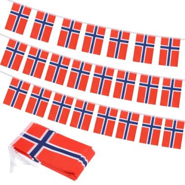 Imagem de Bandeira da Noruega, Pequena Mini Bandeiras Norueguesas Decoração Patriótica para Festa, Sala de Aula, Eventos Esportivos, 90 metros e 30 Bandeiras