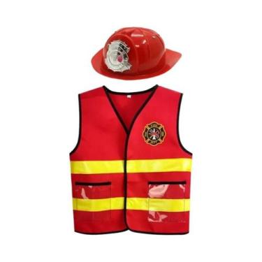 Imagem de Fantasia De Bombeiro Infantil Vermelha Com Chapéu De Bombeiro Para Men