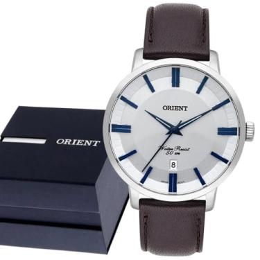 Imagem de Orient MBSC1038 S1NX, Relógio Masculino Analógico, Pulseira em Couro Preto, Mostrador Prateado com Marcadores Azuis, Resistente à Água 50m