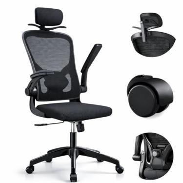 Imagem de Cadeira de Escritório Ergonômica Giratória com Apoio Lombar, Encosto em Mesh Estofado, Design Simples e Confortável para Home Office, Escritório e Estudo Diário para Longas Jornadas de Trabalho PRETA