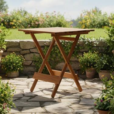 Imagem de Mesa Dobrável 70x70cm em Madeira Maciça com Verniz - Marcenaria Real