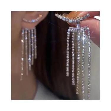 Imagem de Brincos Femininos Coreanos Com Franjas E Strass 2024, Joia De Moda Com