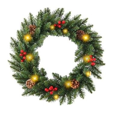 Imagem de Guirlandas de Natal para ambientes internos | Decoração de Natal artificial com luz LED, guirlanda festiva de fazenda, para porta da frente, sala de estar, janela, cornija, jardim, quintal, igreja