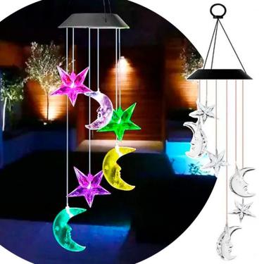 Imagem de Pisca Solar Giratório Luas Estrelas De Natal Leds Colorido