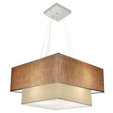 Imagem de Lustre Pendente Duplo Quadrado Vivare Md-4346 Cúpula Em Tecido 70x60cm - Bivolt Palha-bege 127/220v