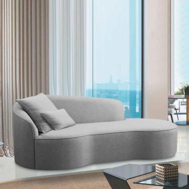 Imagem de Divã Recamier Curvo Sala De Estar Recepção Inglaterra 220cm Lado Direito Linho Cinza Claro