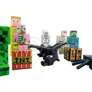Imagem de Kit Minecraft Dragão 3 Bonecos 1 Creeper 1 Aranha Azul