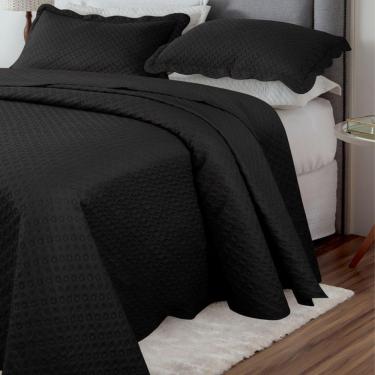 Imagem de Kit Cobre Leito Colcha Basic Queen 3 Peças Dupla Face Liso Classic - Preto Bolinha - 100% Poliéster