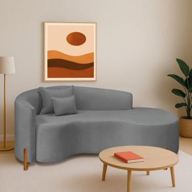 Imagem de Divã Recamier Curvo Sala De Estar Recepção Inglaterra 180cm Pés Madeira Lado Direito Bouclé Cinza