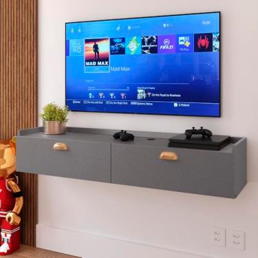 Imagem de Rack Suspenso 1.20 Home Decor Tv 42" Bancada Flutuante 2 Porta Puxador Concha Sala Quarto Cinza Pérola - Lojas RPM