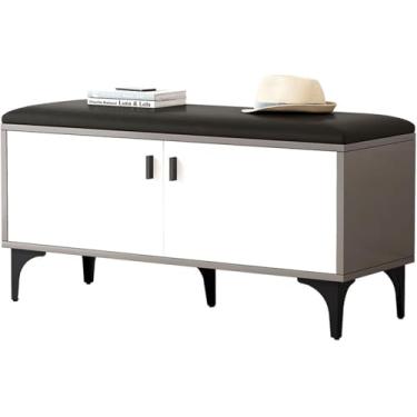 Imagem de Llpsmeng Sapateira, banco de entrada com armário de sapatos de 2 portas, banquinho de corredor, banco de armazenamento com almofada de assento acolchoada de poliuretano, adequado para entrada, quarto