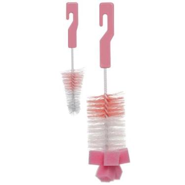 Imagem de Escova lavar mamadeira bebê e bico c/esponjas buba - rosa