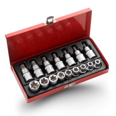 Imagem de Kit Soquete E-TORX 16 Peças - Macho e Fêmea 1/2 Cr-V com Estojo de Met