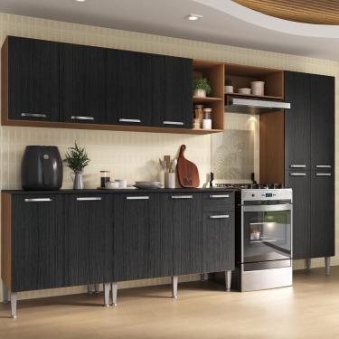 Imagem de Armário Cozinha Modulada Completa 298cm Pequim Top Multimóveis Mp3770 Madeirado-preto