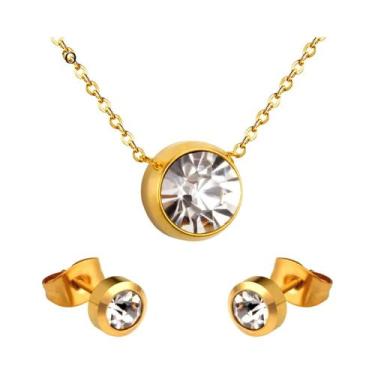 Imagem de Conjunto De Joias Femininas Em Aço Inoxidável Estilo Coreano Com Colar
