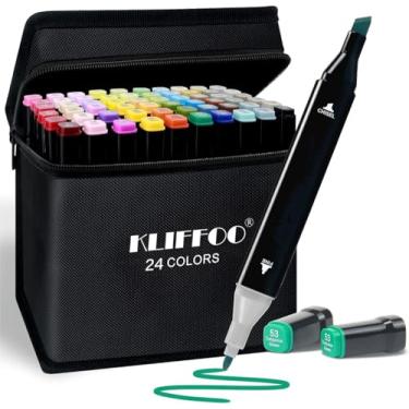 Imagem de Marcadores de arte colorida de ponta dupla, 24 cores com estojo de transporte para pintura, esboço, caligrafia, desenho, marcadores de pincel, cabeça dupla, canetas marcadoras permanentes para