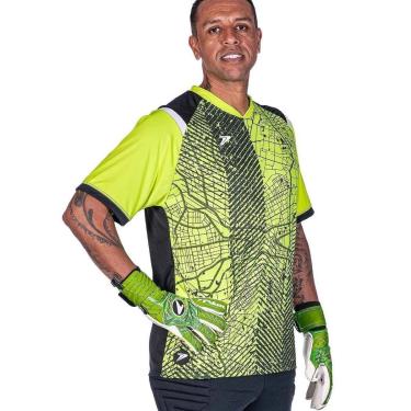 Imagem de Camisa Poker Goleiro Manga Curta Sublimada Kraft Masculino Verde e Preto-Masculino