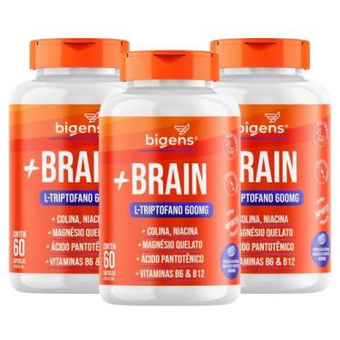 Imagem de 3x Plus Brain L-Triptofano 600mg Bigens 60 Capsulas, Sem Sabor