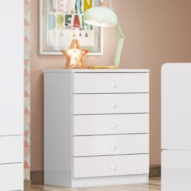 Imagem de Cômoda Infantil 5 Gavetas Bala De Menta Branco - MÓVEIS HENN