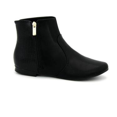 Imagem de Bota Via Uno Rasteira Cano Curto Casual 072071 Feminino, 37, Preto