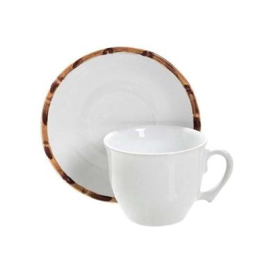 Imagem de Jogo 6 Xícaras De Café Com Pires Cerâmica Cor Branca Bambu Scalla 100m