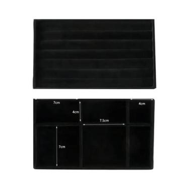 Imagem de Bandeja Organizadora De Joias Em Veludo Preto Para Anéis, Pulseiras E 