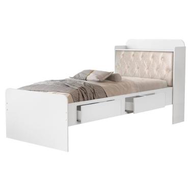 Imagem de Cama Solteiro Bau 2 Gavetas MDF Tamires Capitone Decmade