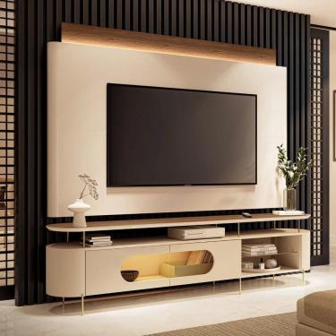 Imagem de Painel Tv 85 Pol Nobre E Rack Bancada ária Off-castanho - Hb Móveis