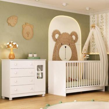 Imagem de Berço 3 em 1 para Colchão 130x60cm com Cômoda 1 Porta 4 Gavetas Sol Mu