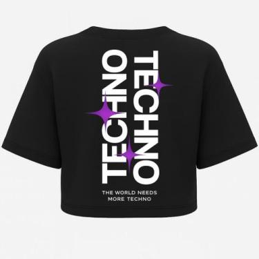 Imagem de Cropped Oversized Preto Techno Rave - Estampa DTF em Algodão - AFTER, 
