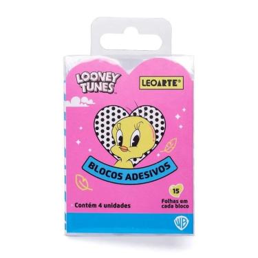 Imagem de Bloco Adesivo Leonora Looney Tunes com 4 Conjuntos Reposicionáveis de 15 Folhas Cada para Anotações