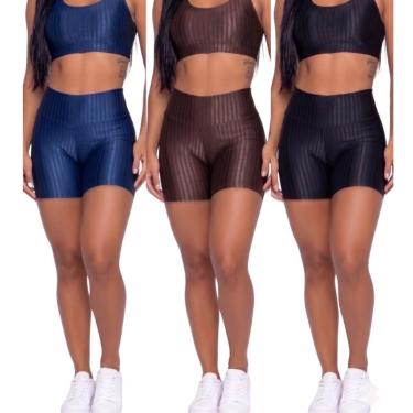 Imagem de KIT 3 Short Fitness Ikat New Zig 3D Vekyo Poliamida Cós Alto Roupa Para Academia Treino...