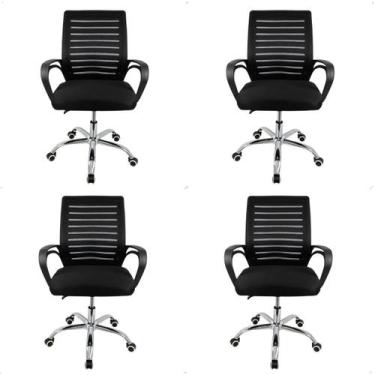 Imagem de kit 4 Cadeiras Escritório Tela Mesh Zebrada base cromada confortável, 