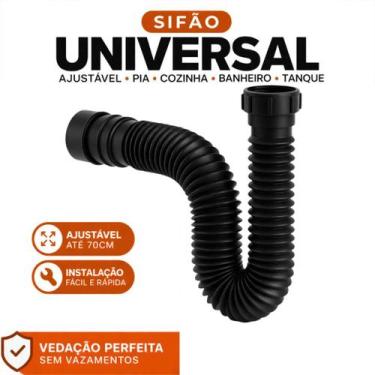 Imagem de Sifão Sanfonado Flexível Universal Preto Pia Cozinha Banheiro 70cm Não