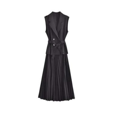 Imagem de Vestido Midi Plissado Sem Mangas Com Decote Em V Para Mulheres, Ideal 