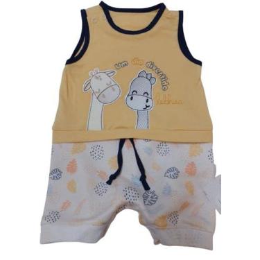 Imagem de Macacão Curto Bebê Menino Bordado Le Bhua / Paraiso 13757, Amarelo que