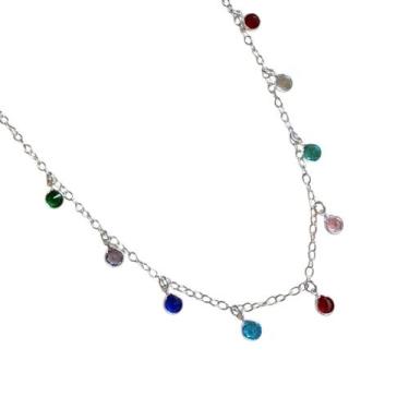 Imagem de Colar Gargantilha com Pedrinhas Coloridas Penduradas em Prata 925 - Pi